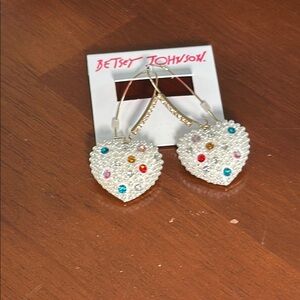NWT Betsey Johnson Heart Earrings with Multicolor Gems